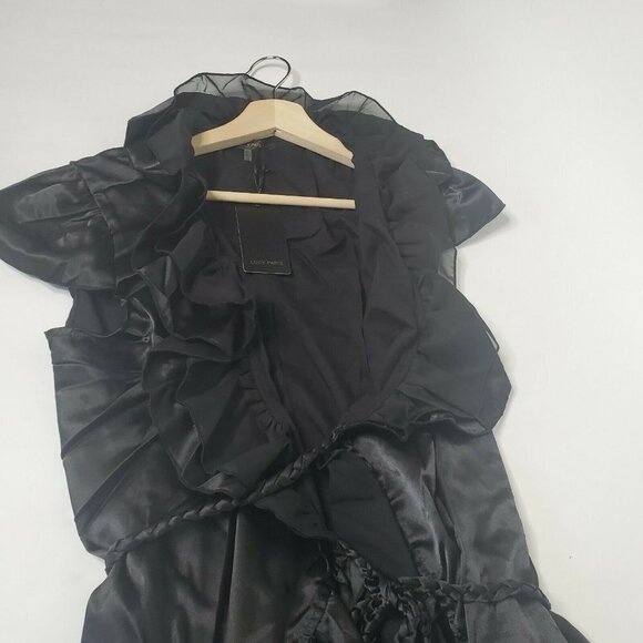 Women's Size Large Mini Ruffled Wrap Dress Black New - Picture 3 of 10